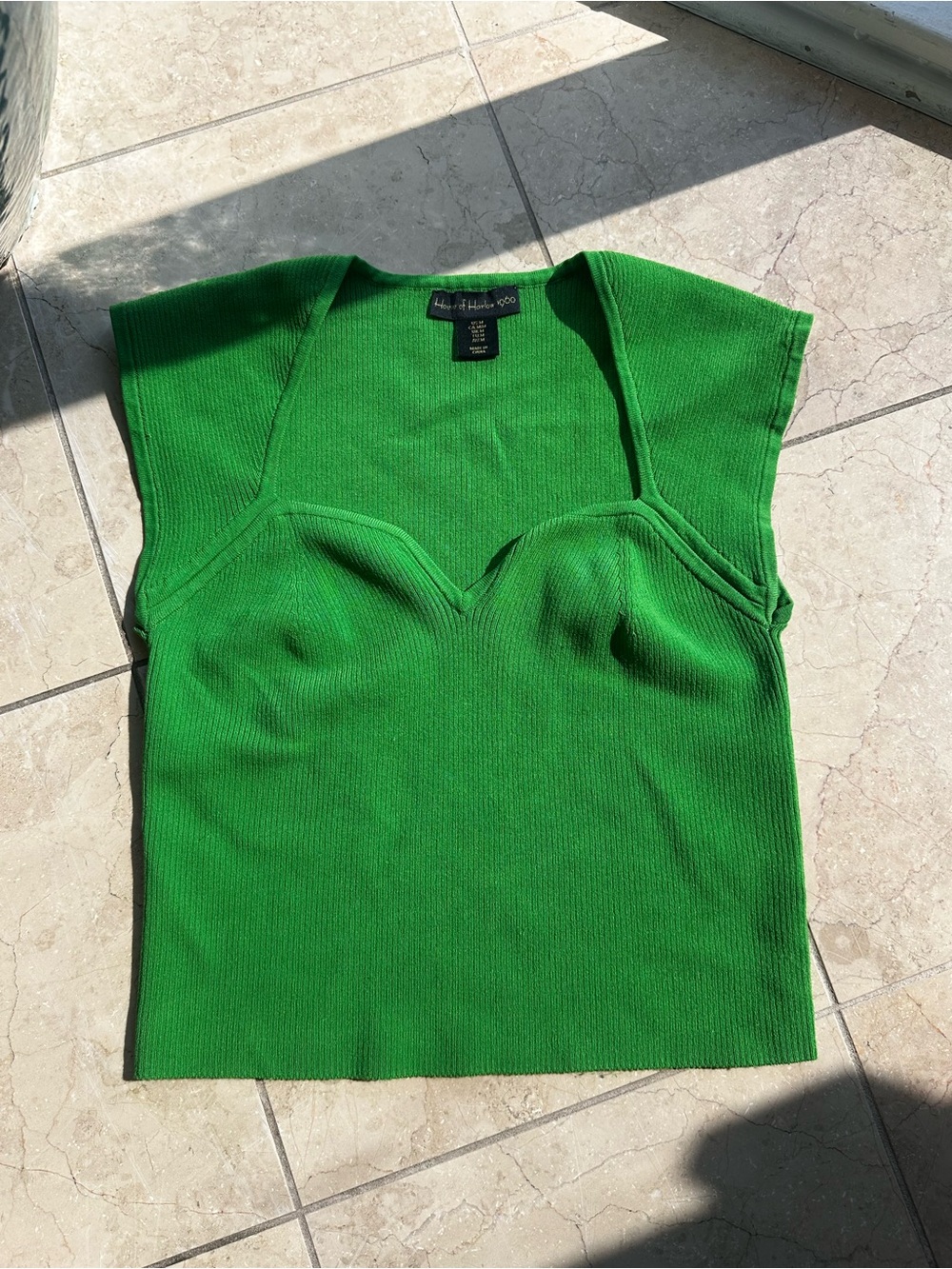 House of Harlow 1960 Bright Green Ribbed Sweetheart Tank